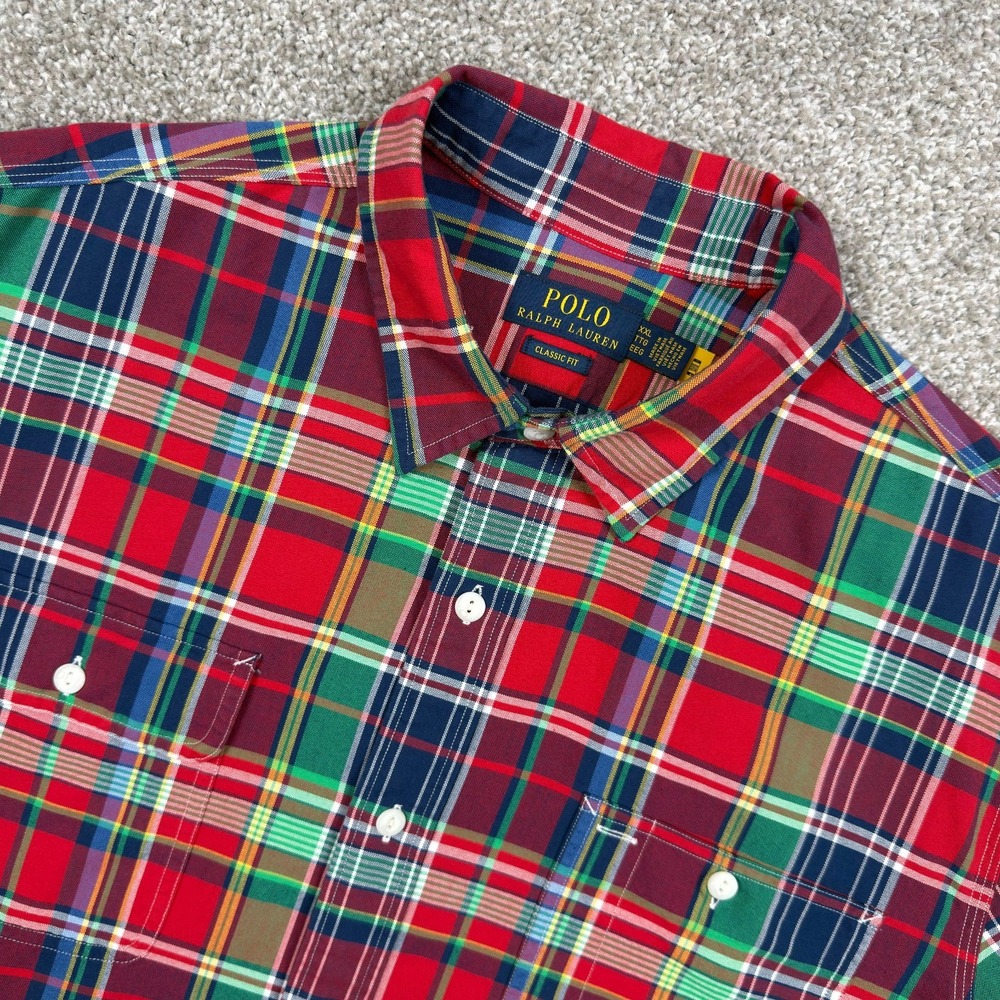 Polo Ralph Lauren Men XXL Plaid Shirt Classic Fit Dual Chest Pockets Red